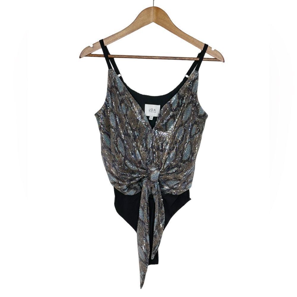 J.O.A Revolve Tie Front Cami Animal Print Sequined Bodysuit Size Extra Small
